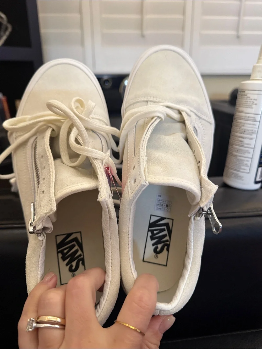 Vans White Suede Low-Top Sneakers with Side Zipper